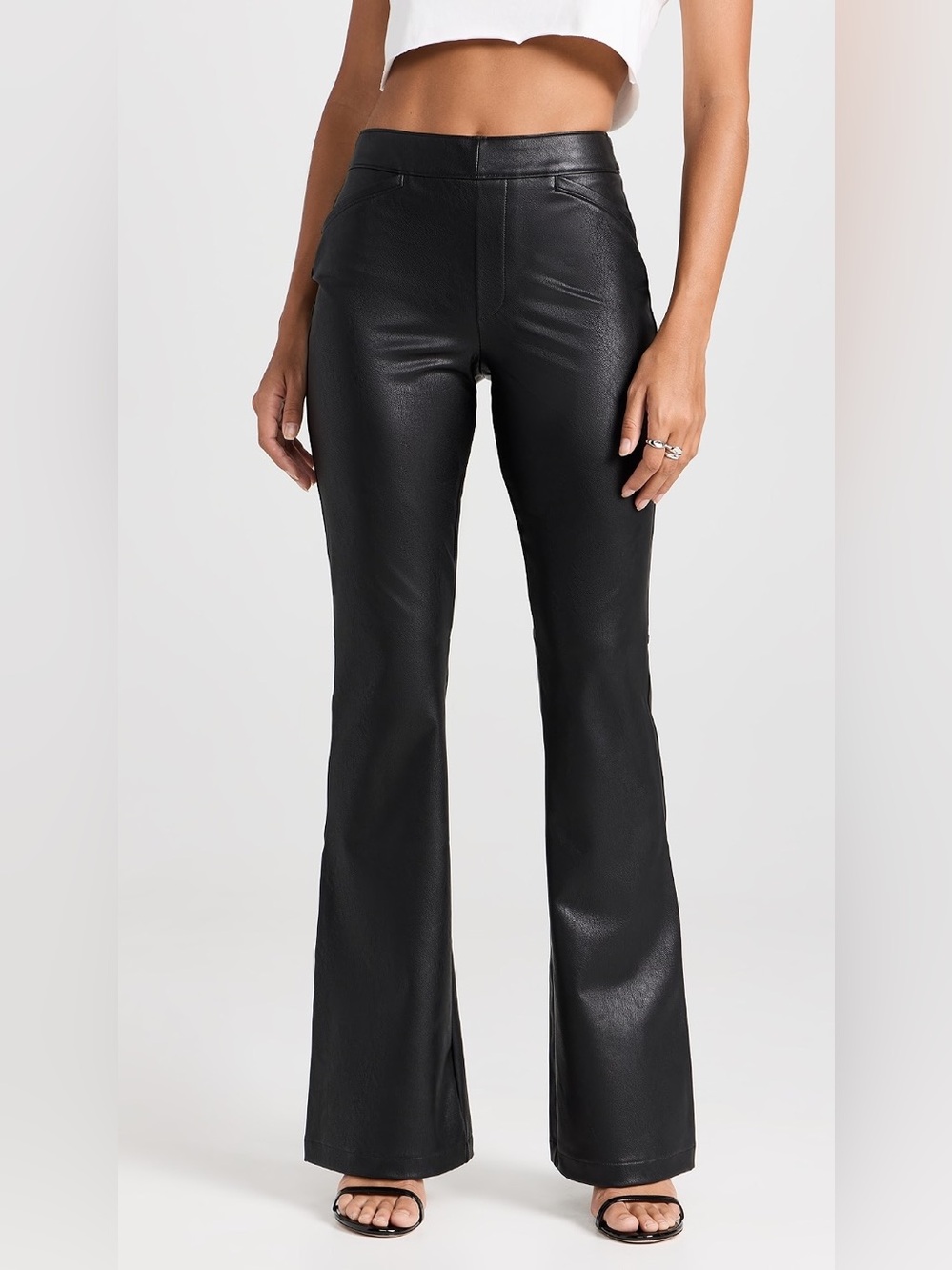 SPANX Leather-Like Flare Pants Black Faux Leather Size Medium Petite